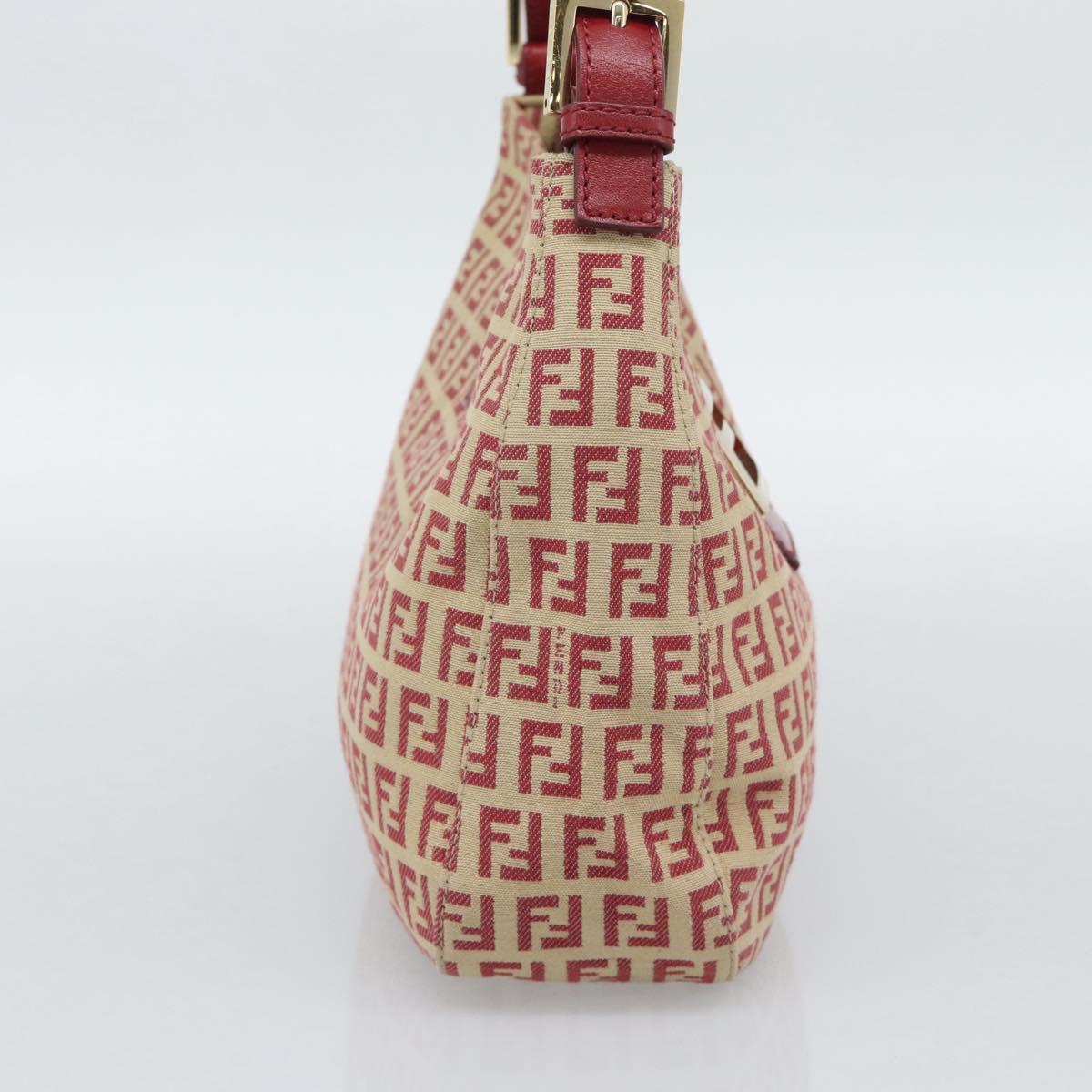 FENDI Zucchino Canvas Shoulder Bag Red Gold Tone 8BR036 Auth 196201A