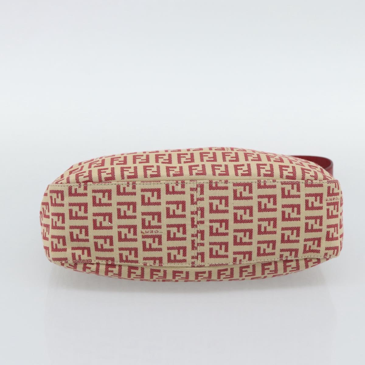 FENDI Zucchino Canvas Shoulder Bag Red Gold Tone 8BR036 Auth 196201A