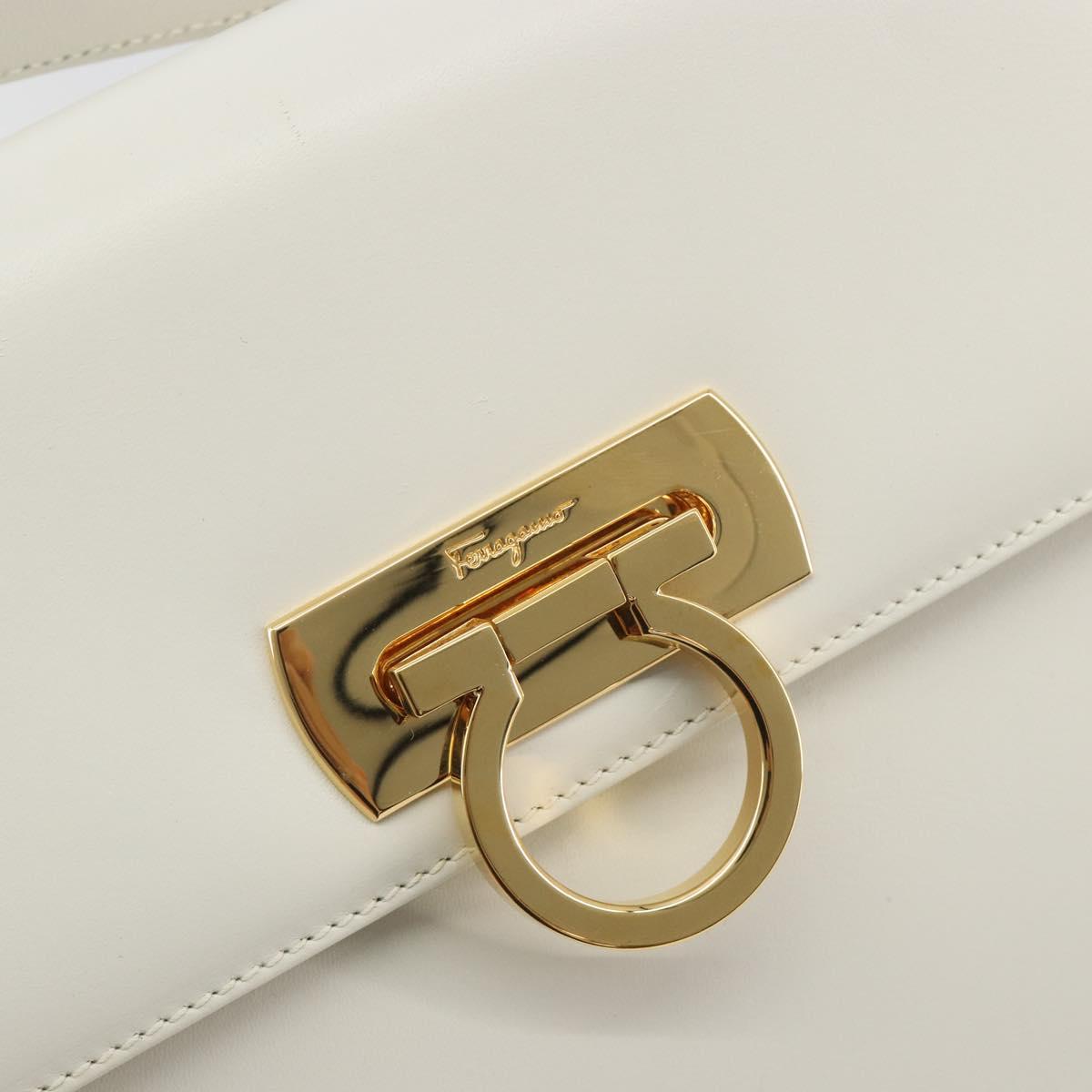 Salvatore Ferragamo Gancini Shoulder Bag Leather White Gold Tone Auth 196208