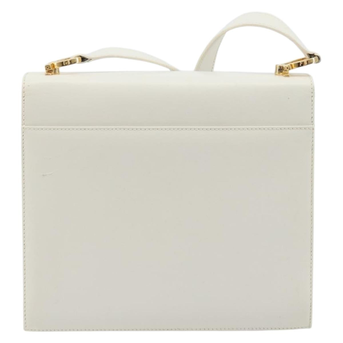 Salvatore Ferragamo Gancini Shoulder Bag Leather White Gold Tone Auth 196208
