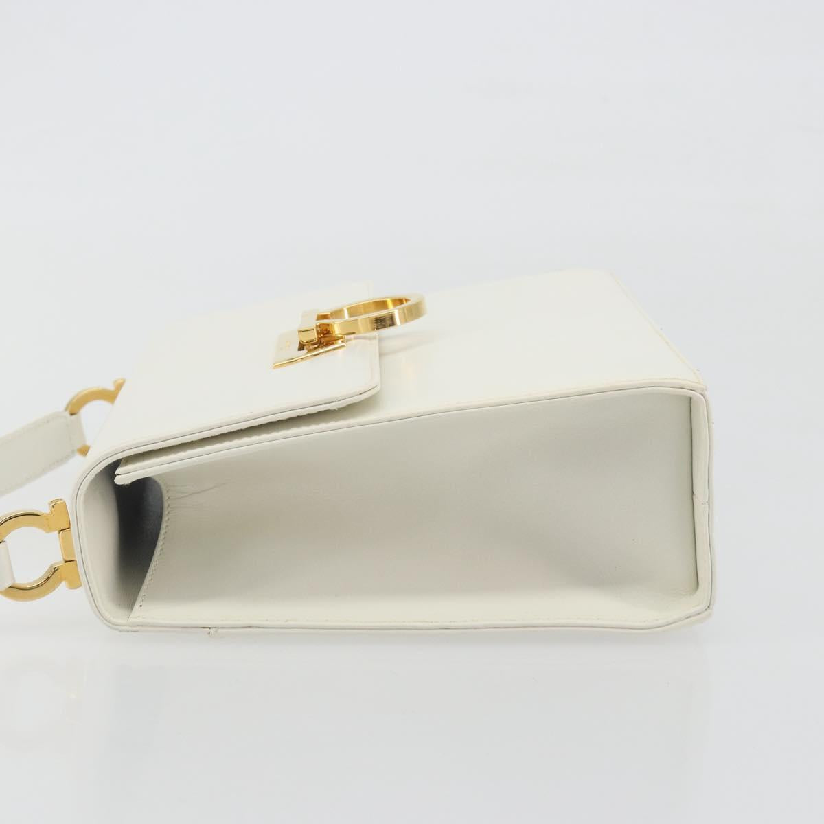 Salvatore Ferragamo Gancini Shoulder Bag Leather White Gold Tone Auth 196208