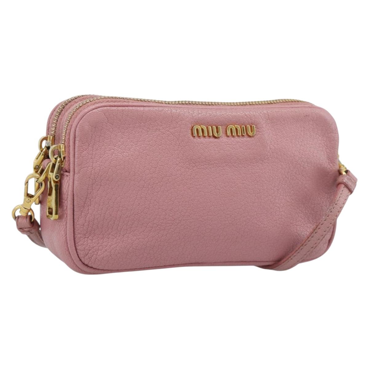 Miu Miu Shoulder Bag Leather Pink Gold Tone Auth 196211