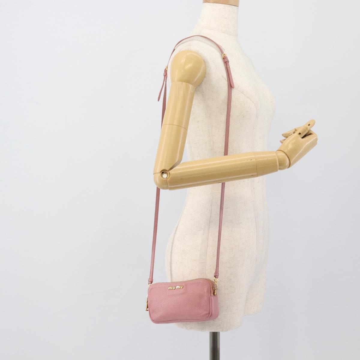 Miu Miu Shoulder Bag Leather Pink Gold Tone Auth 196211