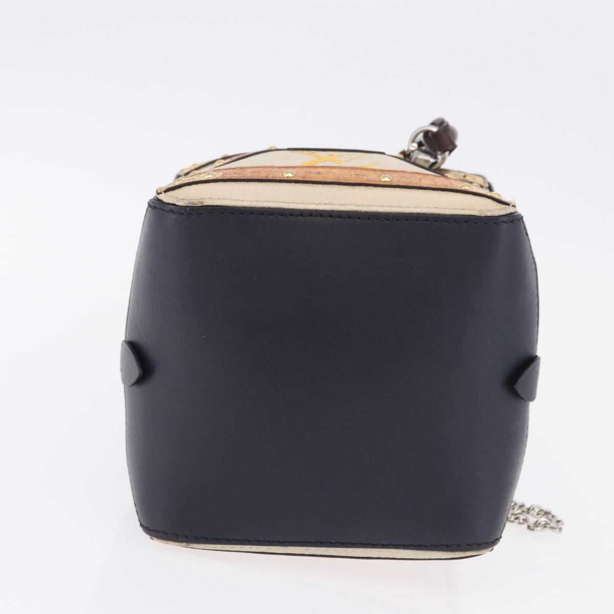 LOUIS VUITTON Trompe l'oeil Hand Bag Leather Navy Silver M52350 LV Auth 196213
