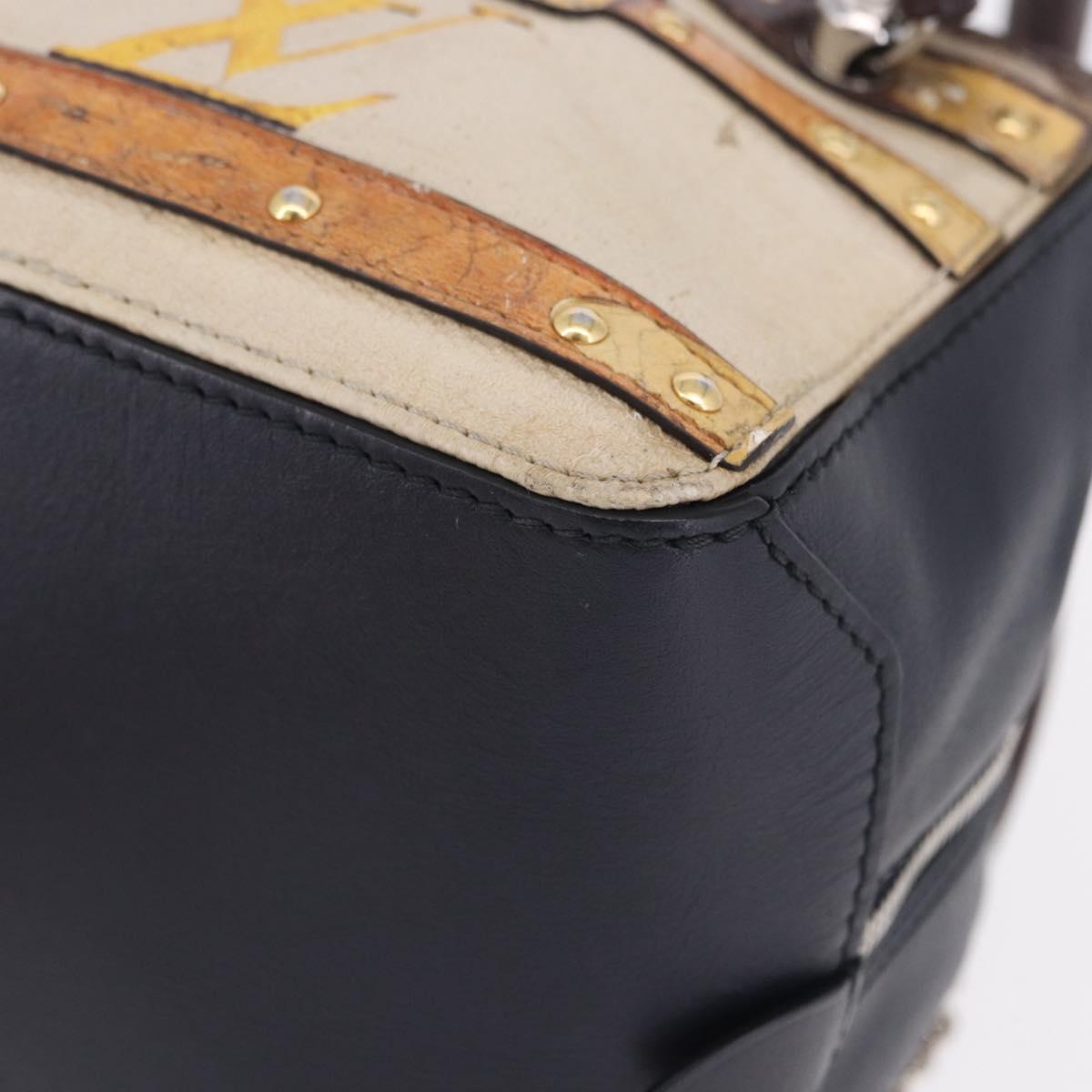 LOUIS VUITTON Trompe l'oeil Hand Bag Leather Navy Silver M52350 LV Auth 196213