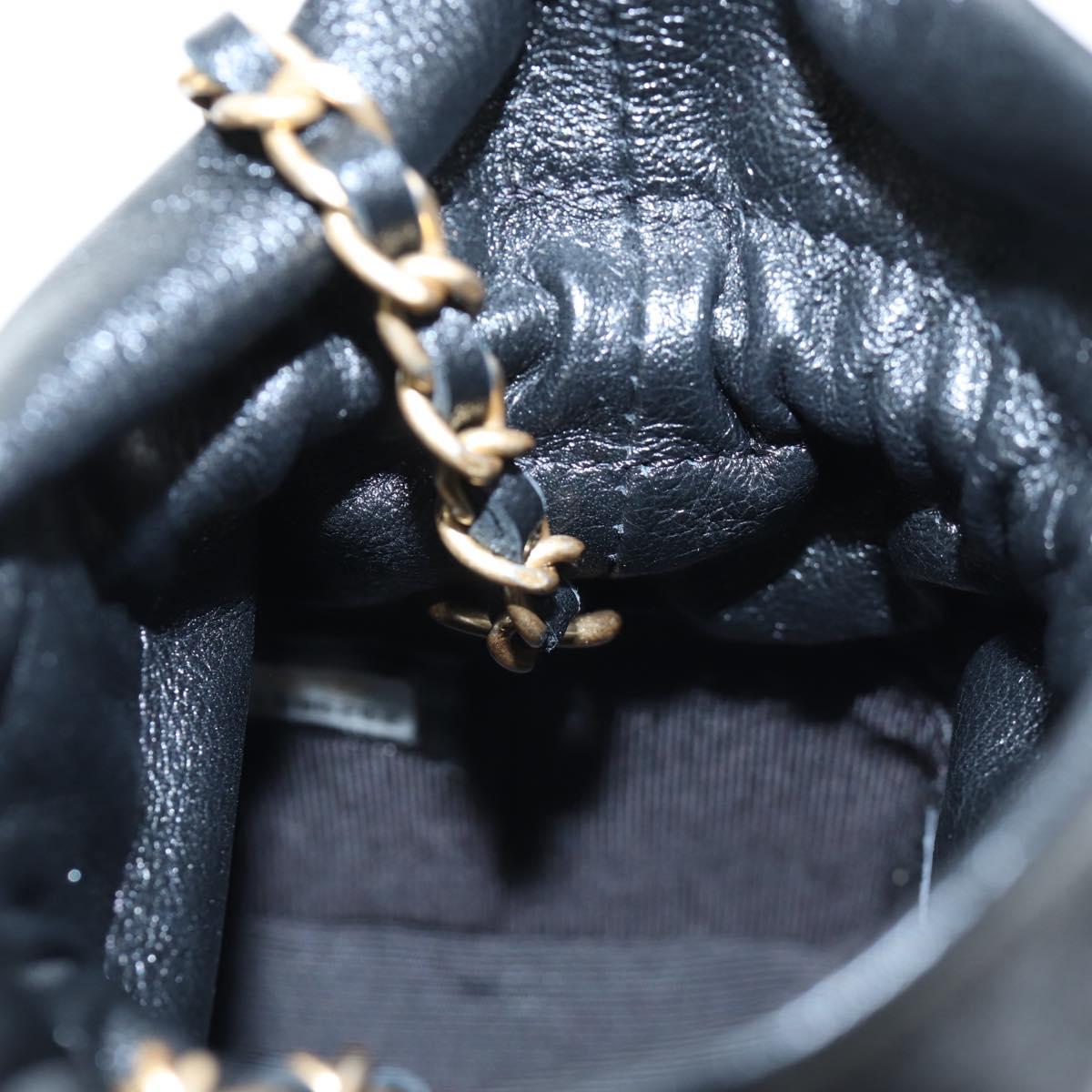 CHANEL Matelasse Chain Shoulder Pouch Lamb Skin Black Gold Tone CC Auth 196221M