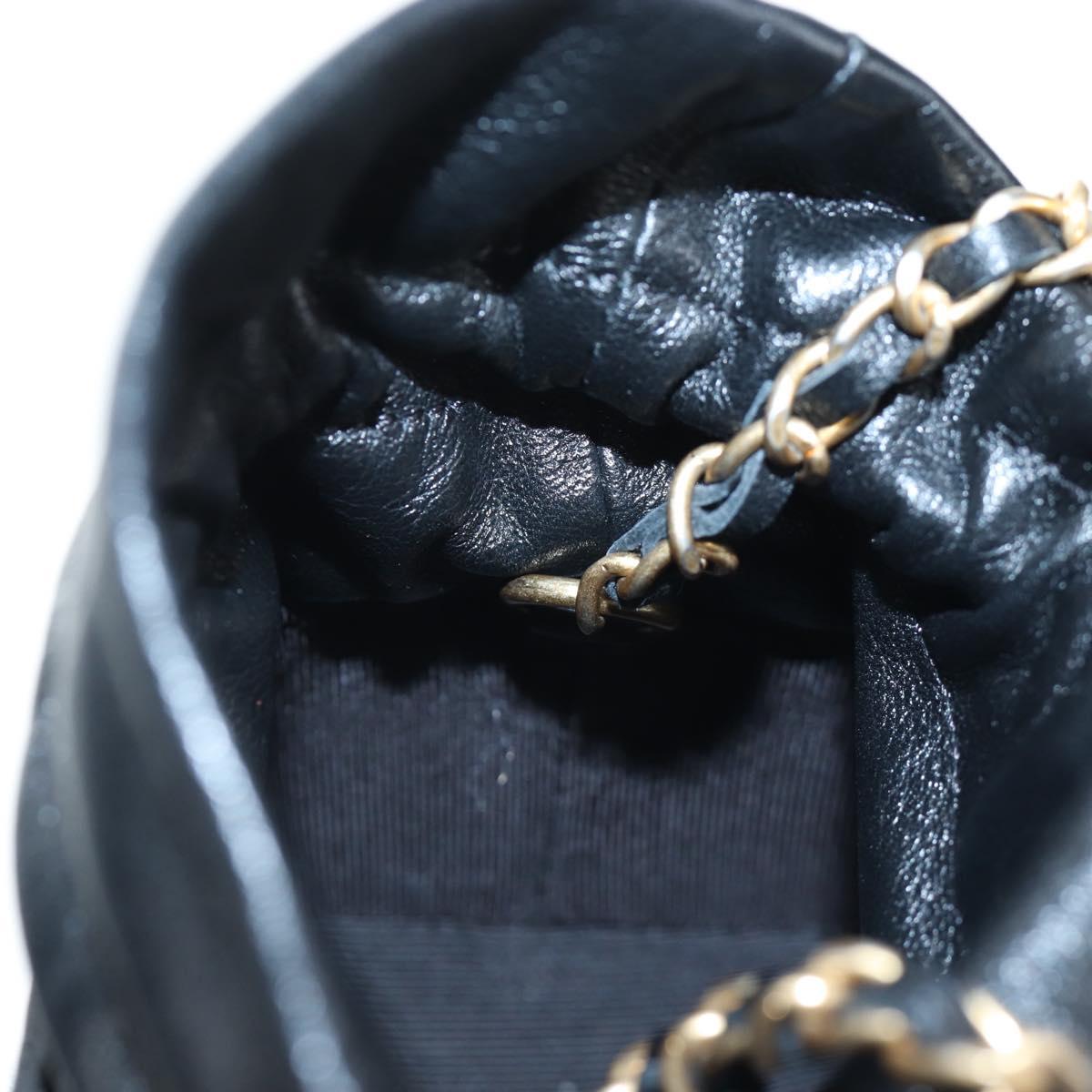 CHANEL Matelasse Chain Shoulder Pouch Lamb Skin Black Gold Tone CC Auth 196221M