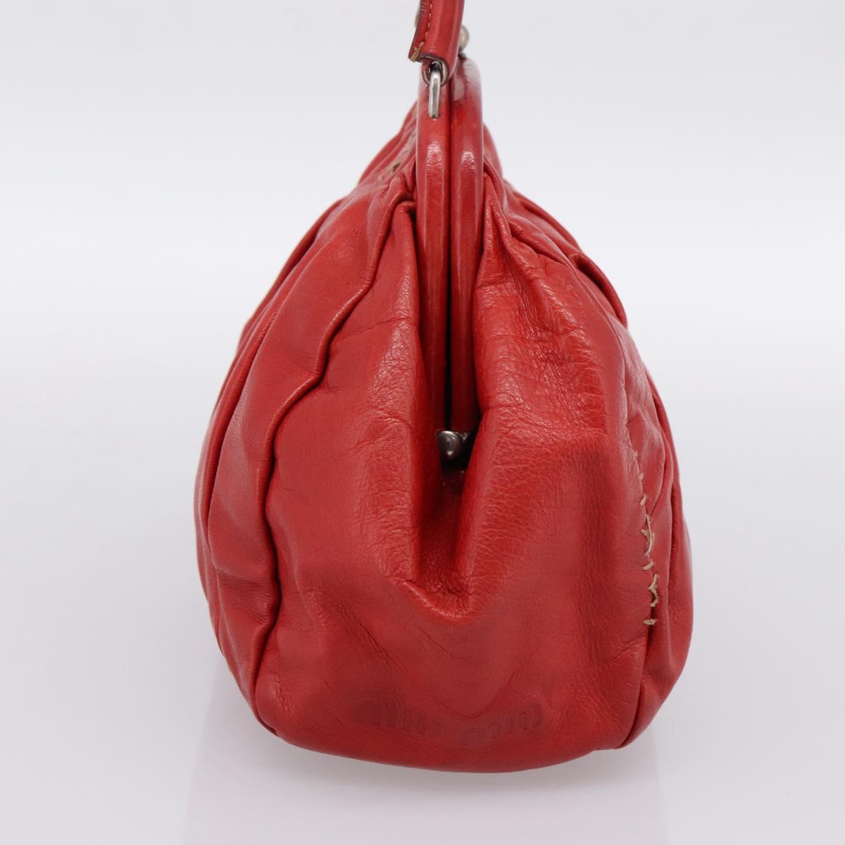 Miu Miu Hand Bag Leather Red Silver Auth 196237A