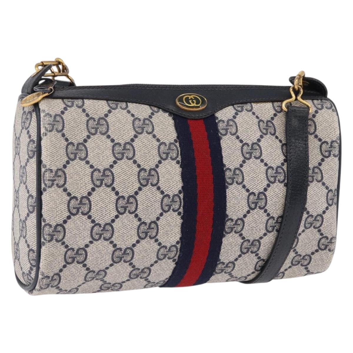 GUCCI GG Supreme Sherry Line Shoulder Bag PVC Navy Gold 89 02 018 Auth 196238
