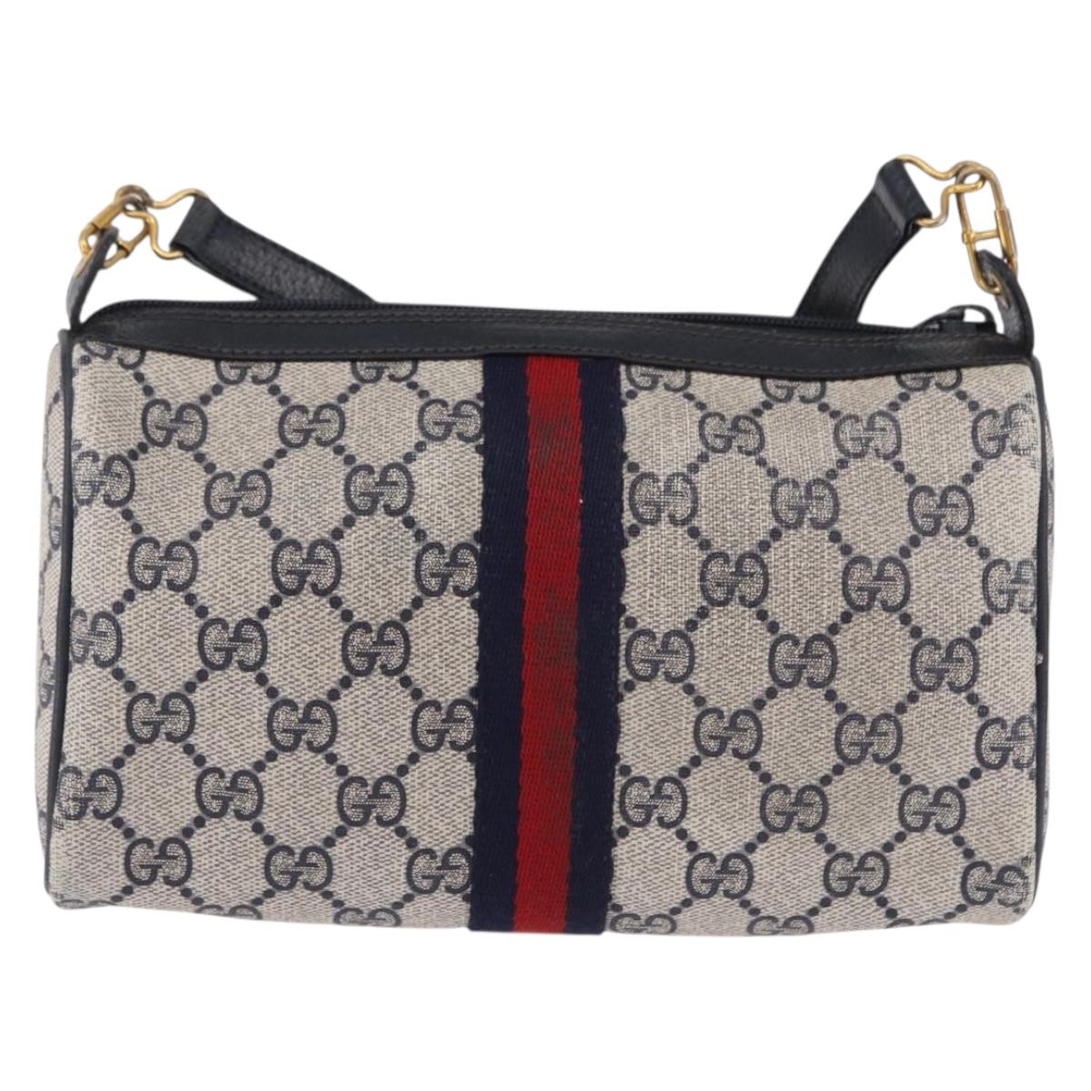 GUCCI GG Supreme Sherry Line Shoulder Bag PVC Navy Gold 89 02 018 Auth 196238