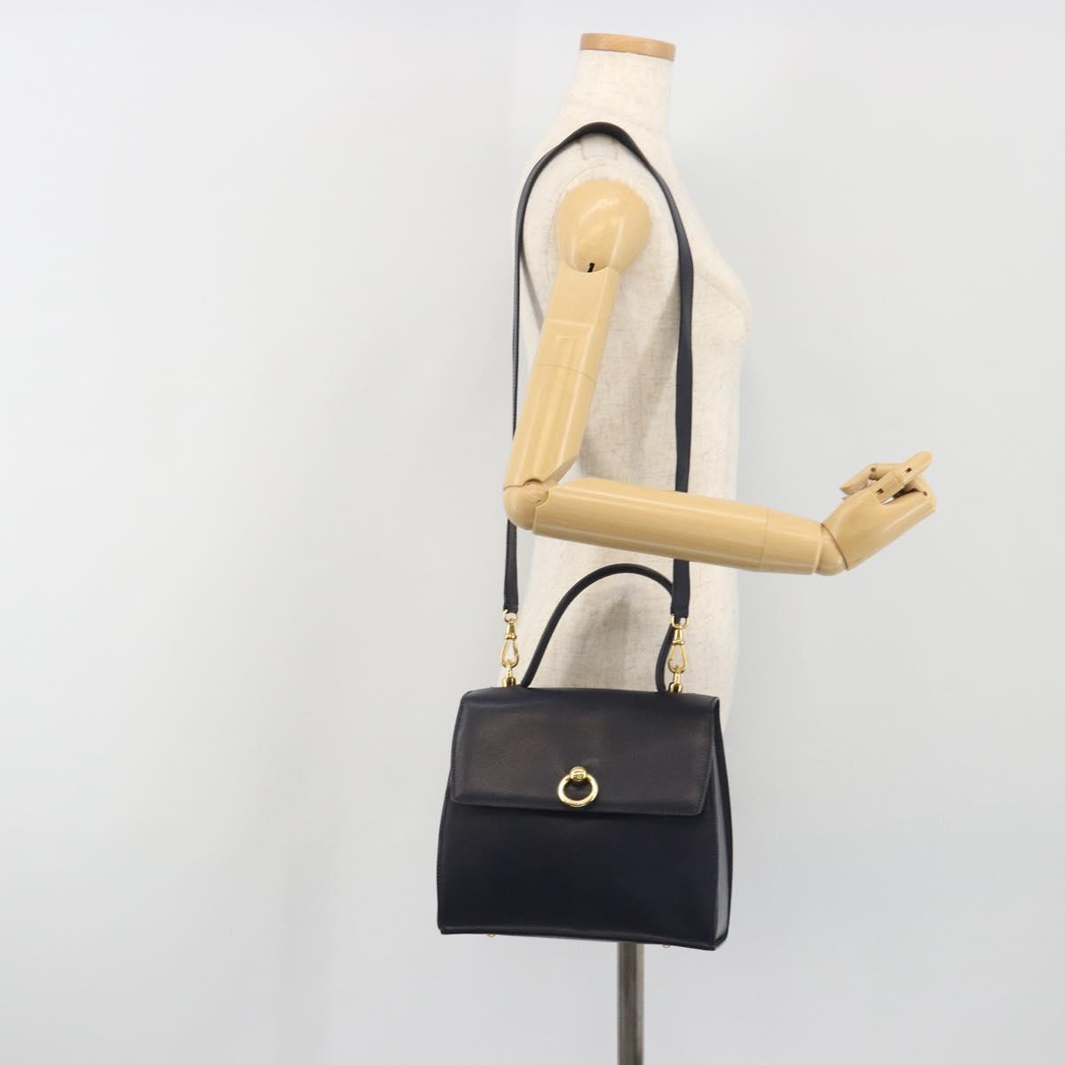 CELINE Hand Bag Leather 2way Navy Gold Auth 196242A