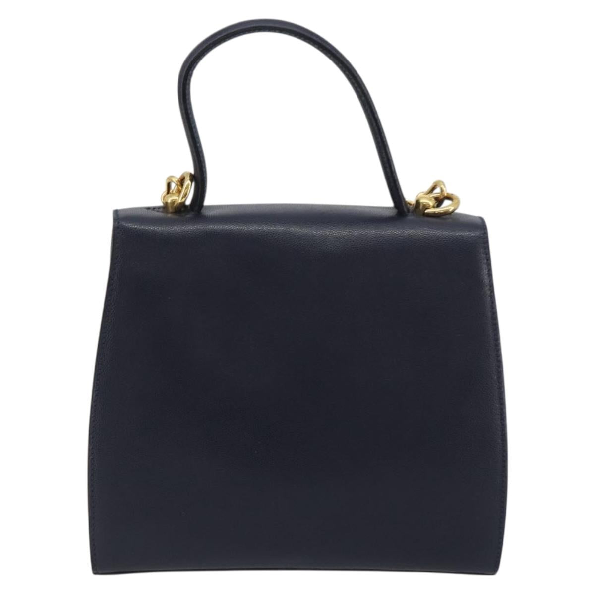 CELINE Hand Bag Leather 2way Navy Gold Auth 196242A