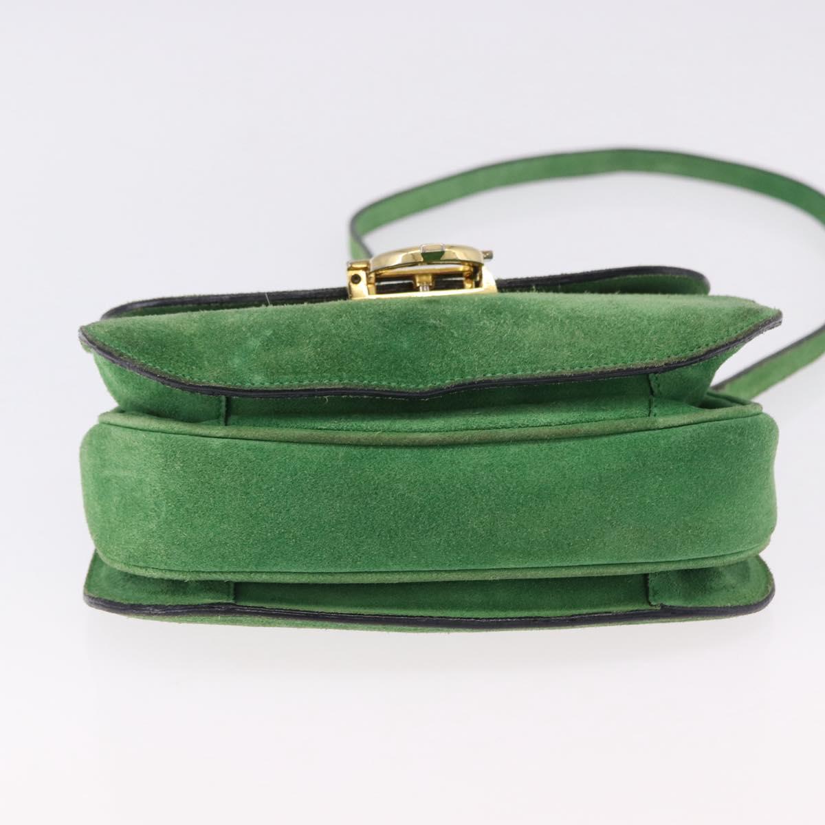 CELINE Hand Bag Suede 2way Green Gold Auth 196243