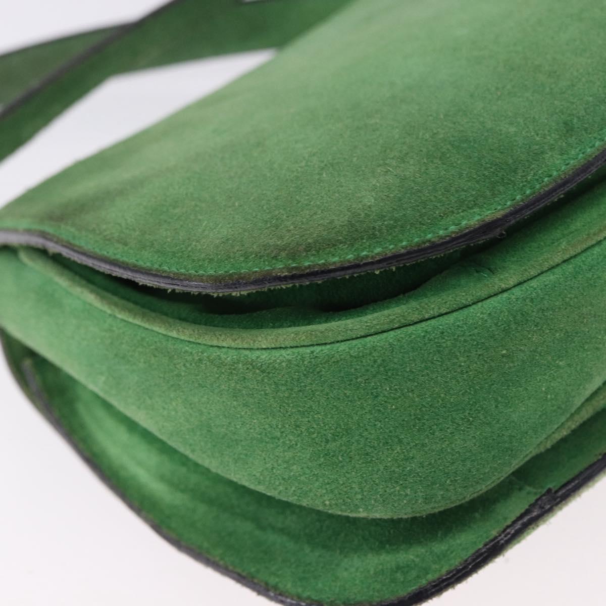 CELINE Hand Bag Suede 2way Green Gold Auth 196243