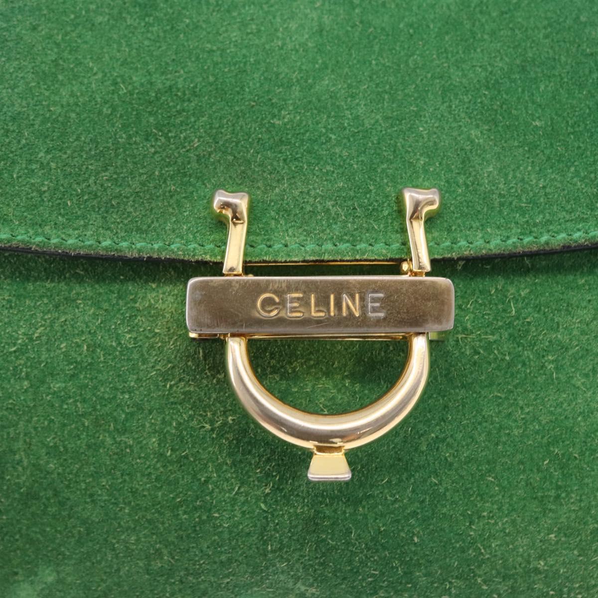 CELINE Hand Bag Suede 2way Green Gold Auth 196243