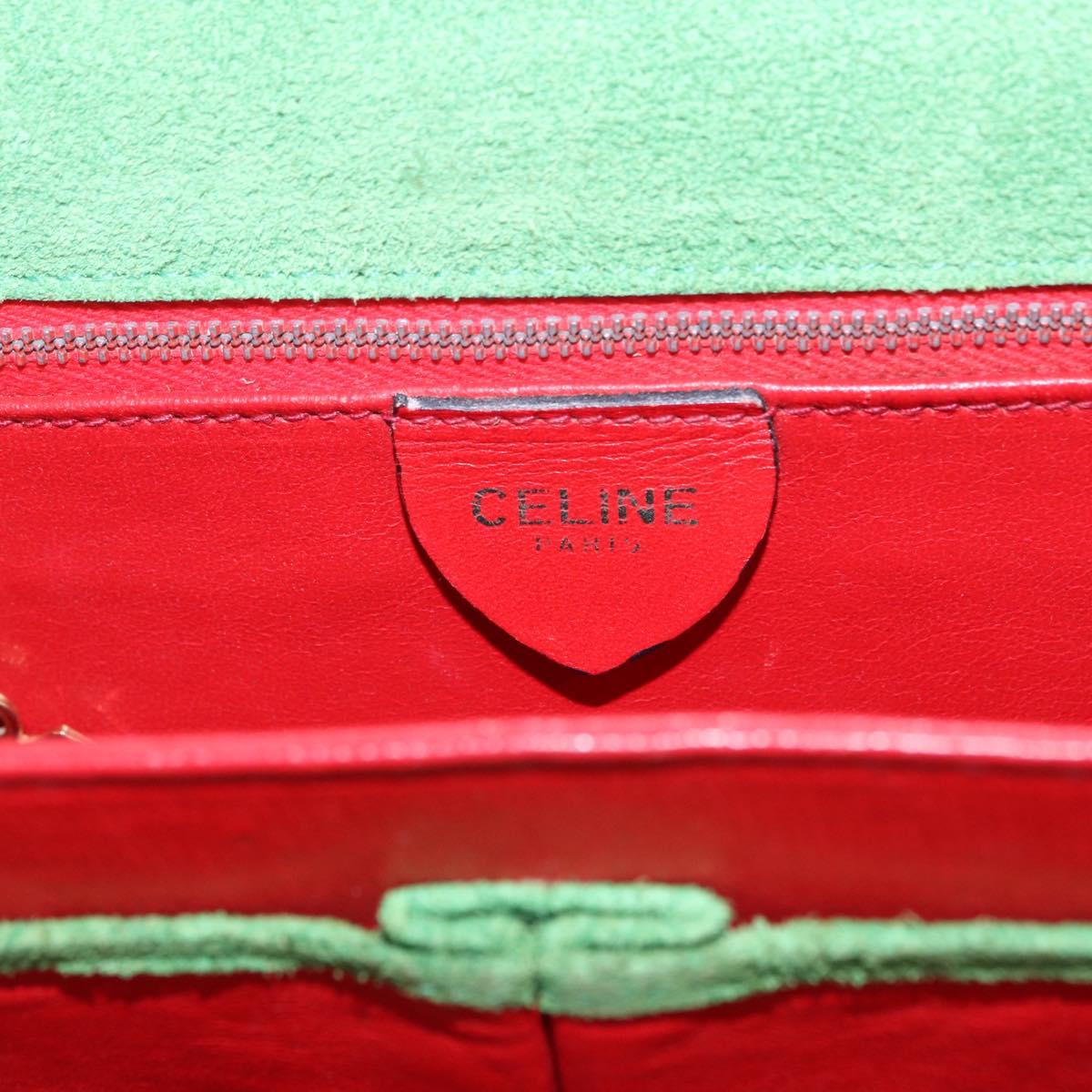 CELINE Hand Bag Suede 2way Green Gold Auth 196243