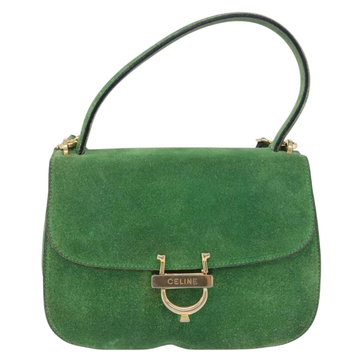 CELINE Hand Bag Suede 2way Green Gold Auth 196243