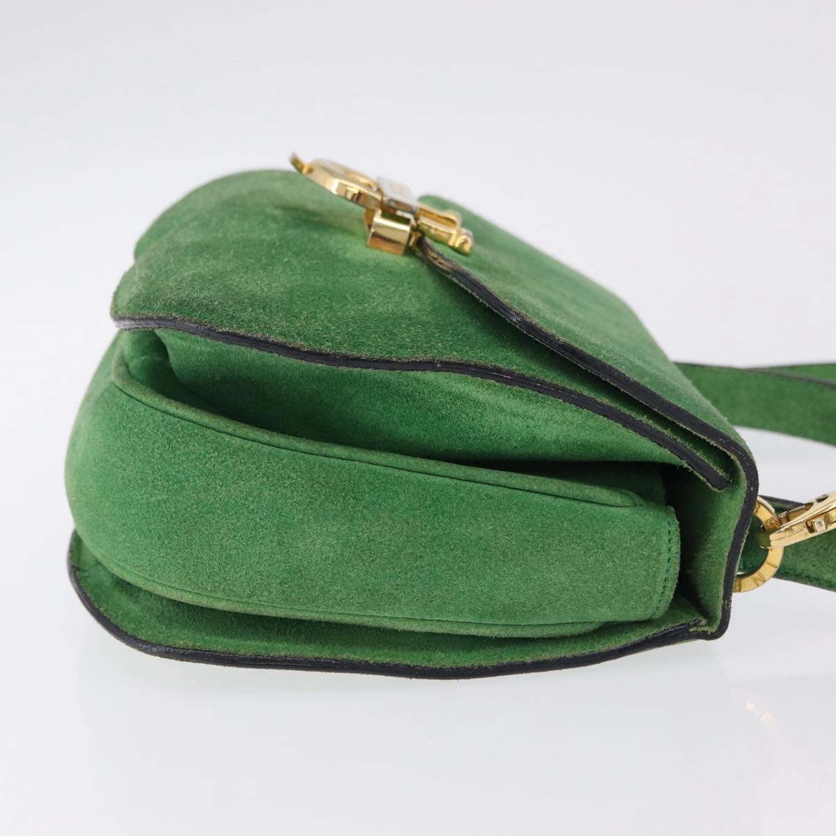 CELINE Hand Bag Suede 2way Green Gold Auth 196243