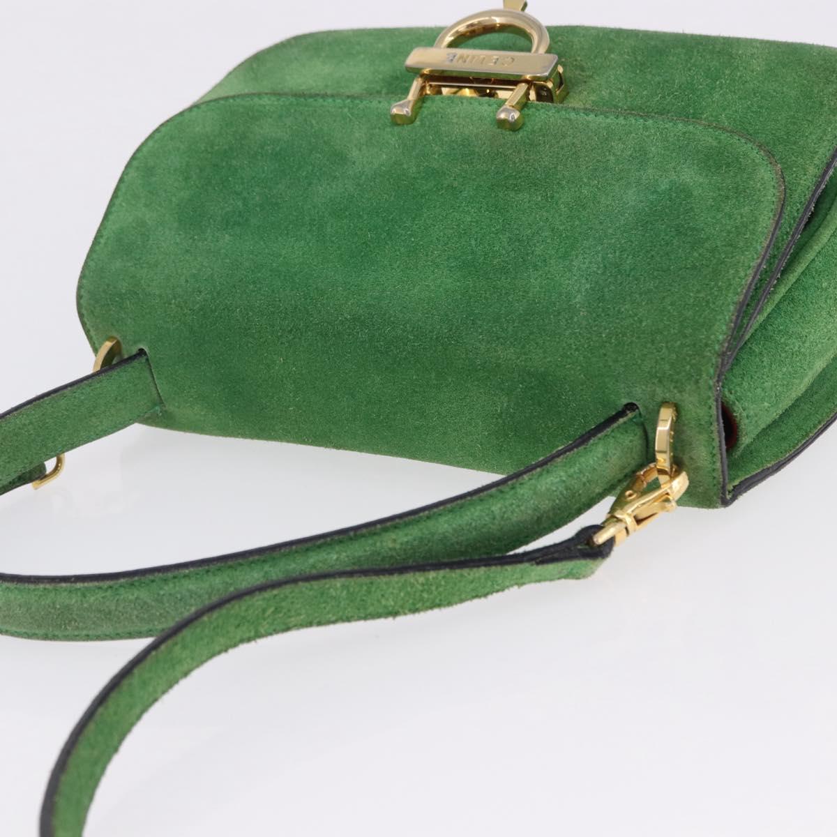 CELINE Hand Bag Suede 2way Green Gold Auth 196243