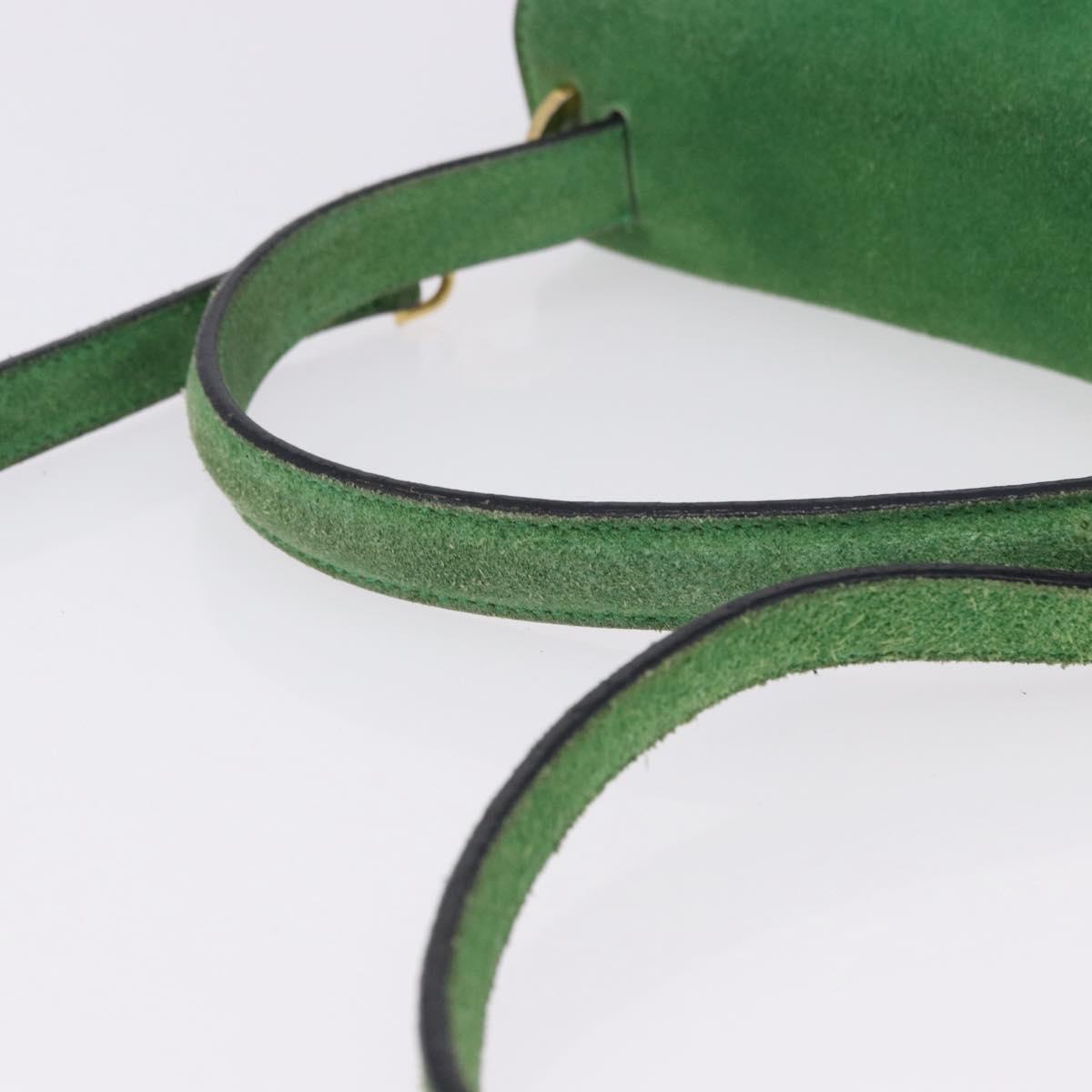 CELINE Hand Bag Suede 2way Green Gold Auth 196243