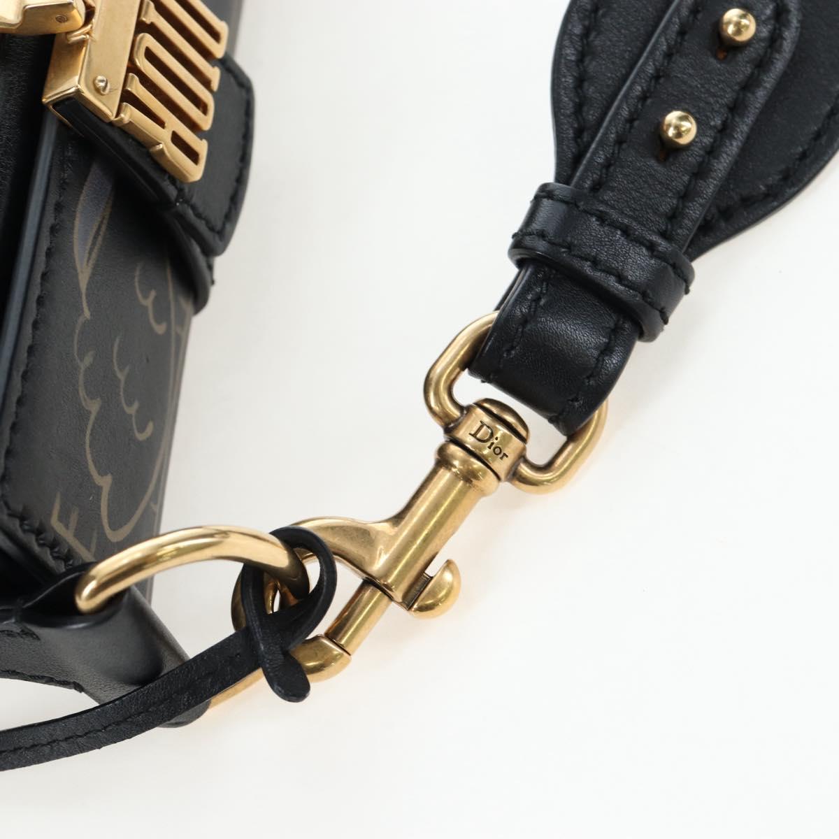 Christian Dior Lockbox Zodiac Bag Leather 2017 limited Black Gold Auth 196246M