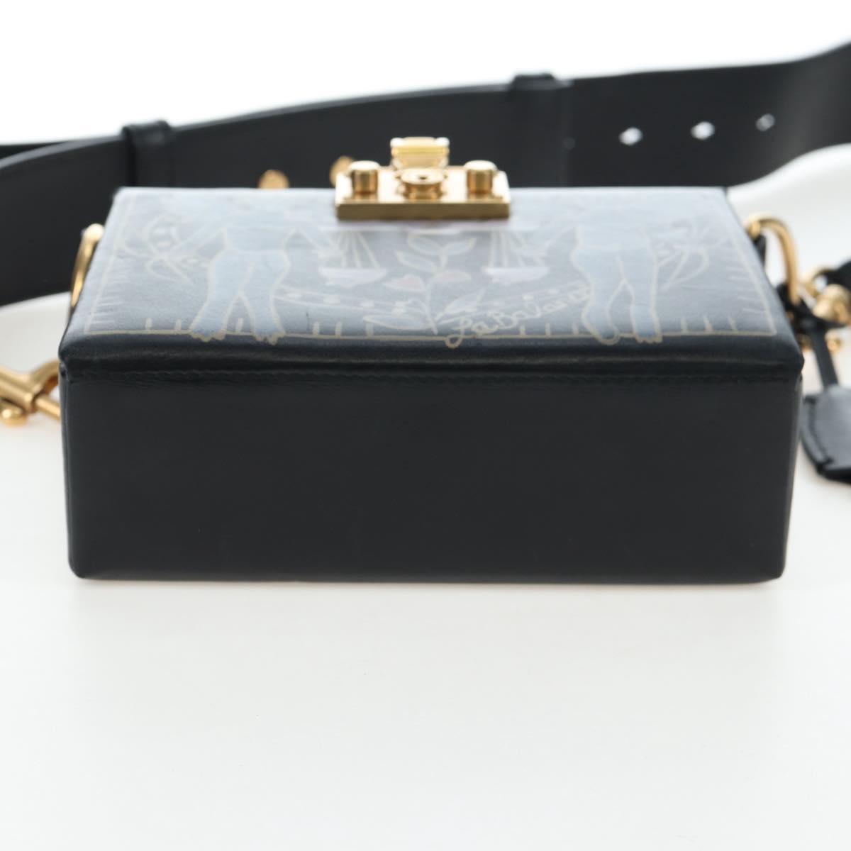 Christian Dior Lockbox Zodiac Bag Leather 2017 limited Black Gold Auth 196246M