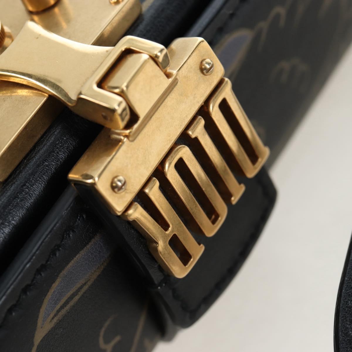 Christian Dior Lockbox Zodiac Bag Leather 2017 limited Black Gold Auth 196246M