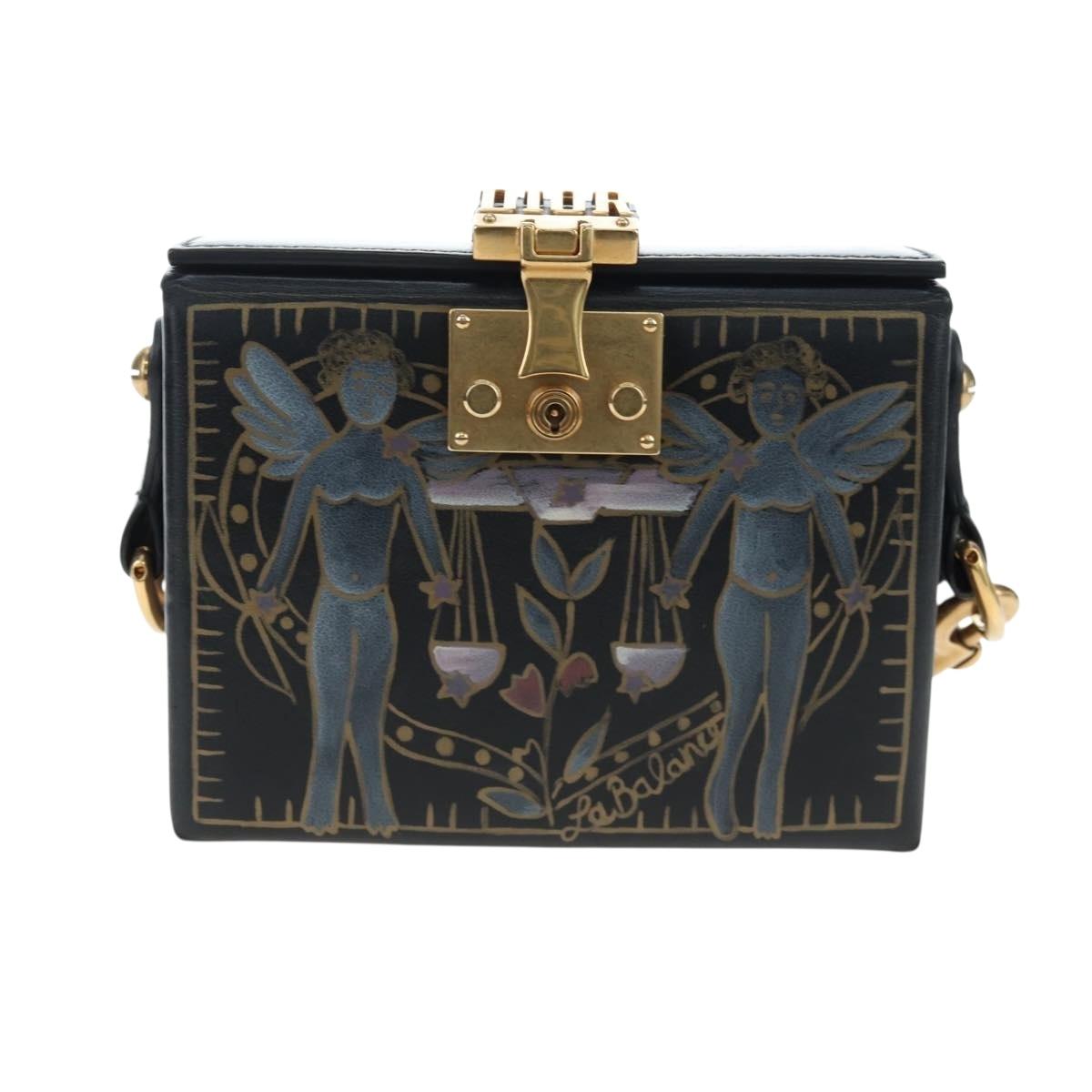 Christian Dior Lockbox Zodiac Bag Leather 2017 limited Black Gold Auth 196246M