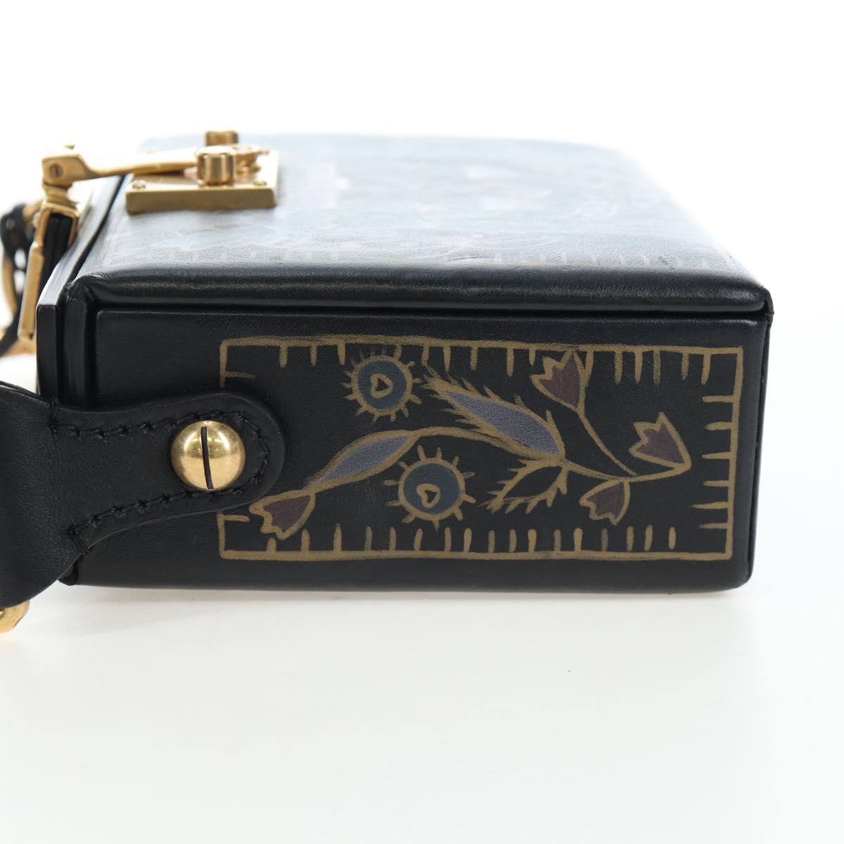 Christian Dior Lockbox Zodiac Bag Leather 2017 limited Black Gold Auth 196246M