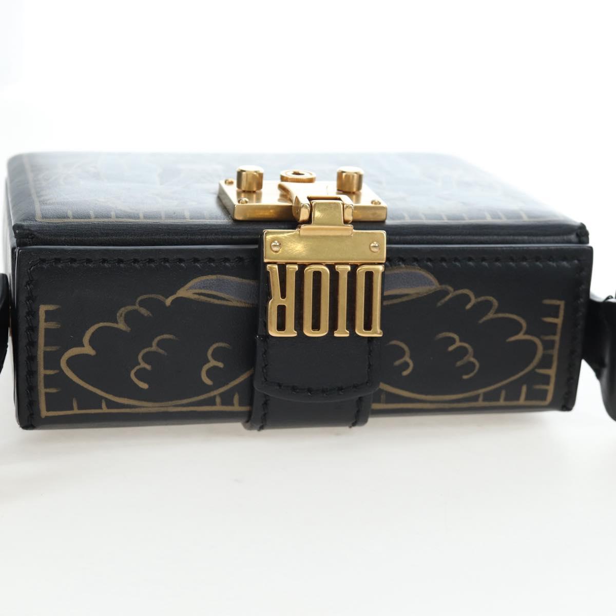 Christian Dior Lockbox Zodiac Bag Leather 2017 limited Black Gold Auth 196246M