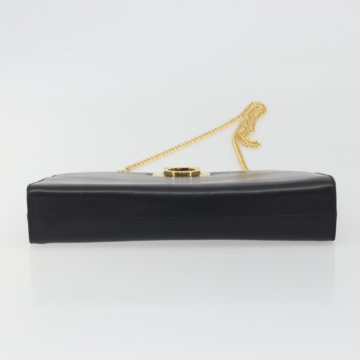 Salvatore Ferragamo Gancini Chain Shoulder Bag Leather Black Gold Auth 196249
