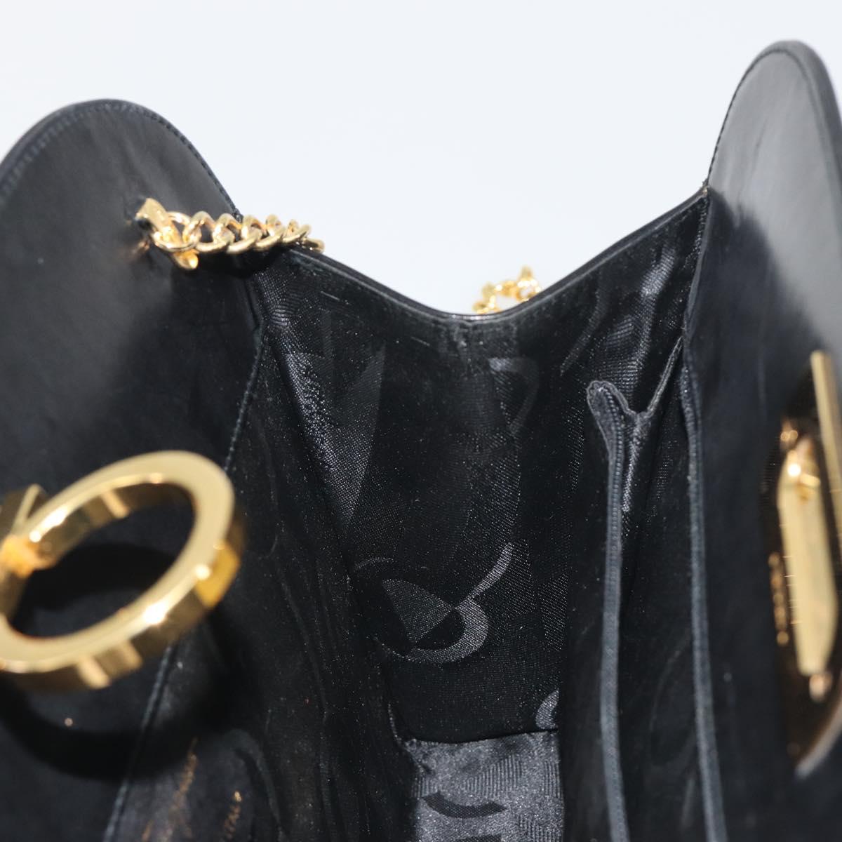 Salvatore Ferragamo Gancini Chain Shoulder Bag Leather Black Gold Auth 196249