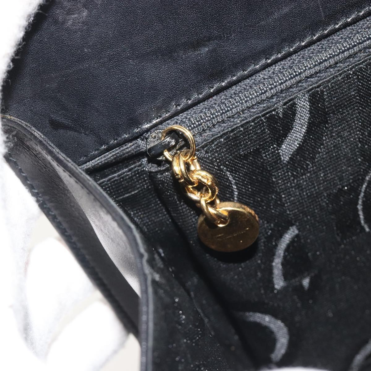 Salvatore Ferragamo Gancini Chain Shoulder Bag Leather Black Gold Auth 196249
