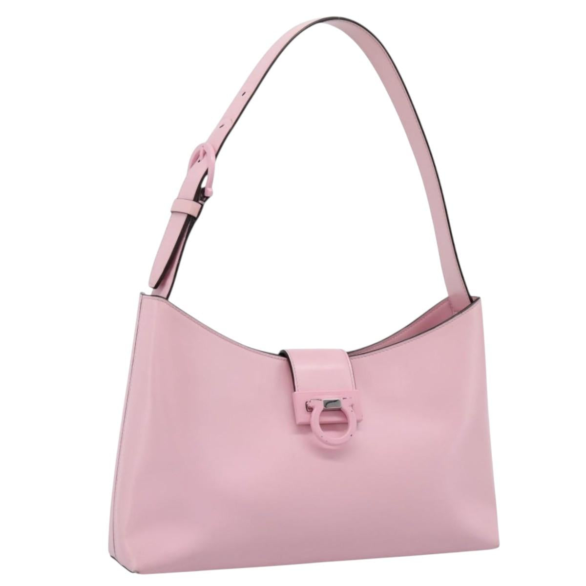 Salvatore Ferragamo Gancini Shoulder Bag Leather Pink Silver Auth 196250
