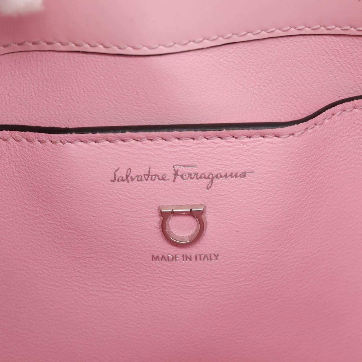 Salvatore Ferragamo Gancini Shoulder Bag Leather Pink Silver Auth 196250