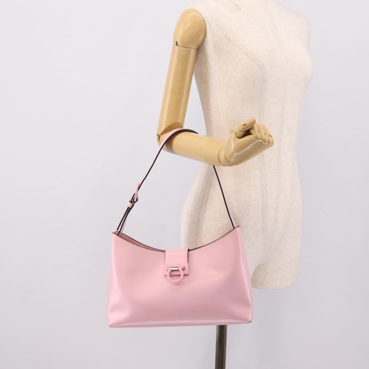 Salvatore Ferragamo Gancini Shoulder Bag Leather Pink Silver Auth 196250