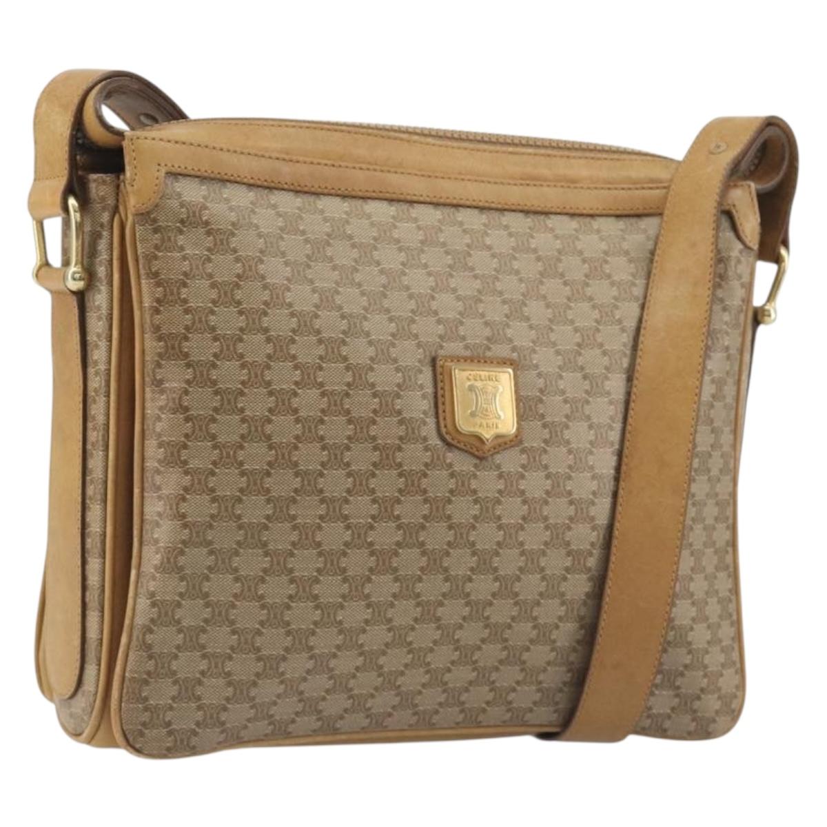 CELINE Macadam Canvas Shoulder Bag PVC Beige Gold Auth 196251