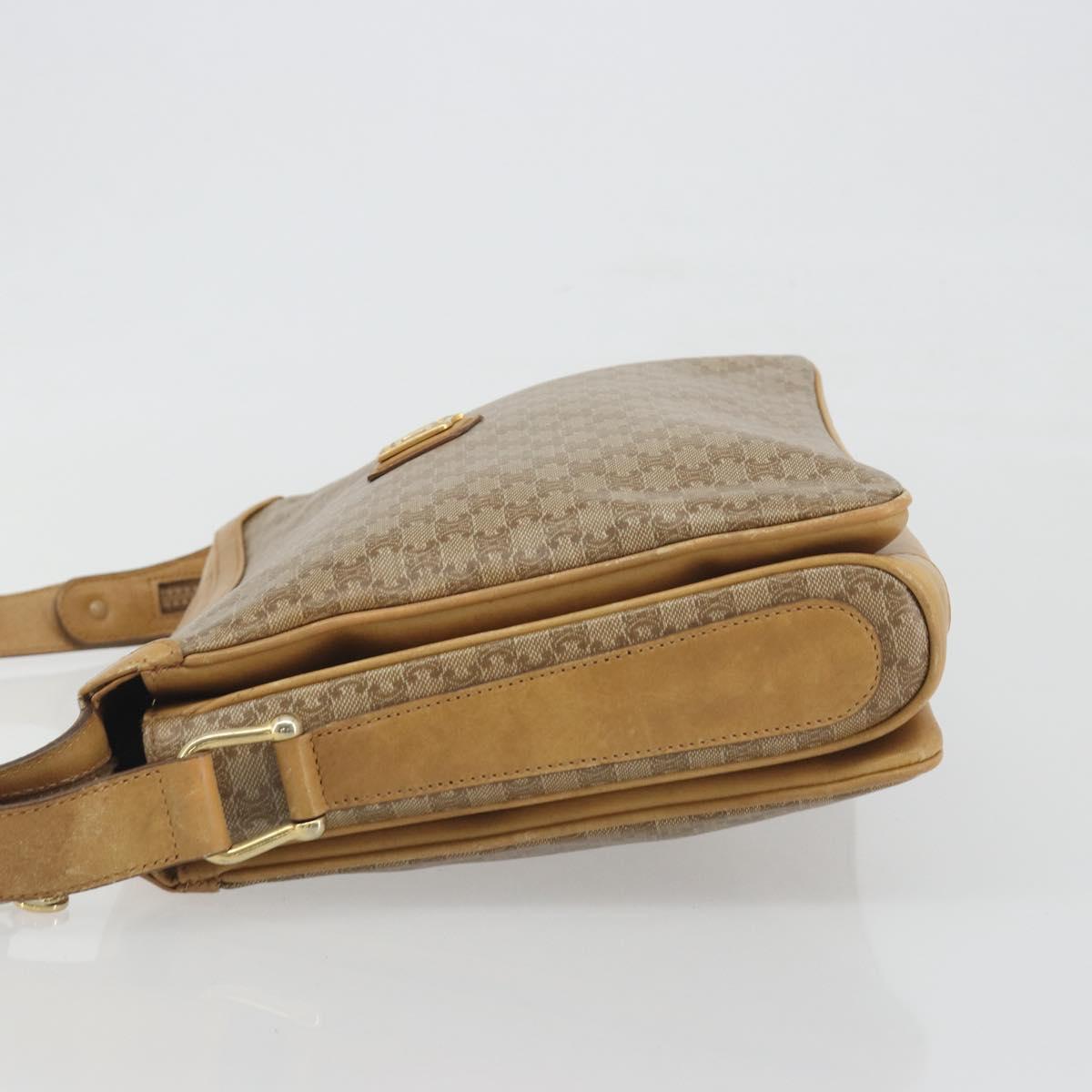CELINE Macadam Canvas Shoulder Bag PVC Beige Gold Auth 196251