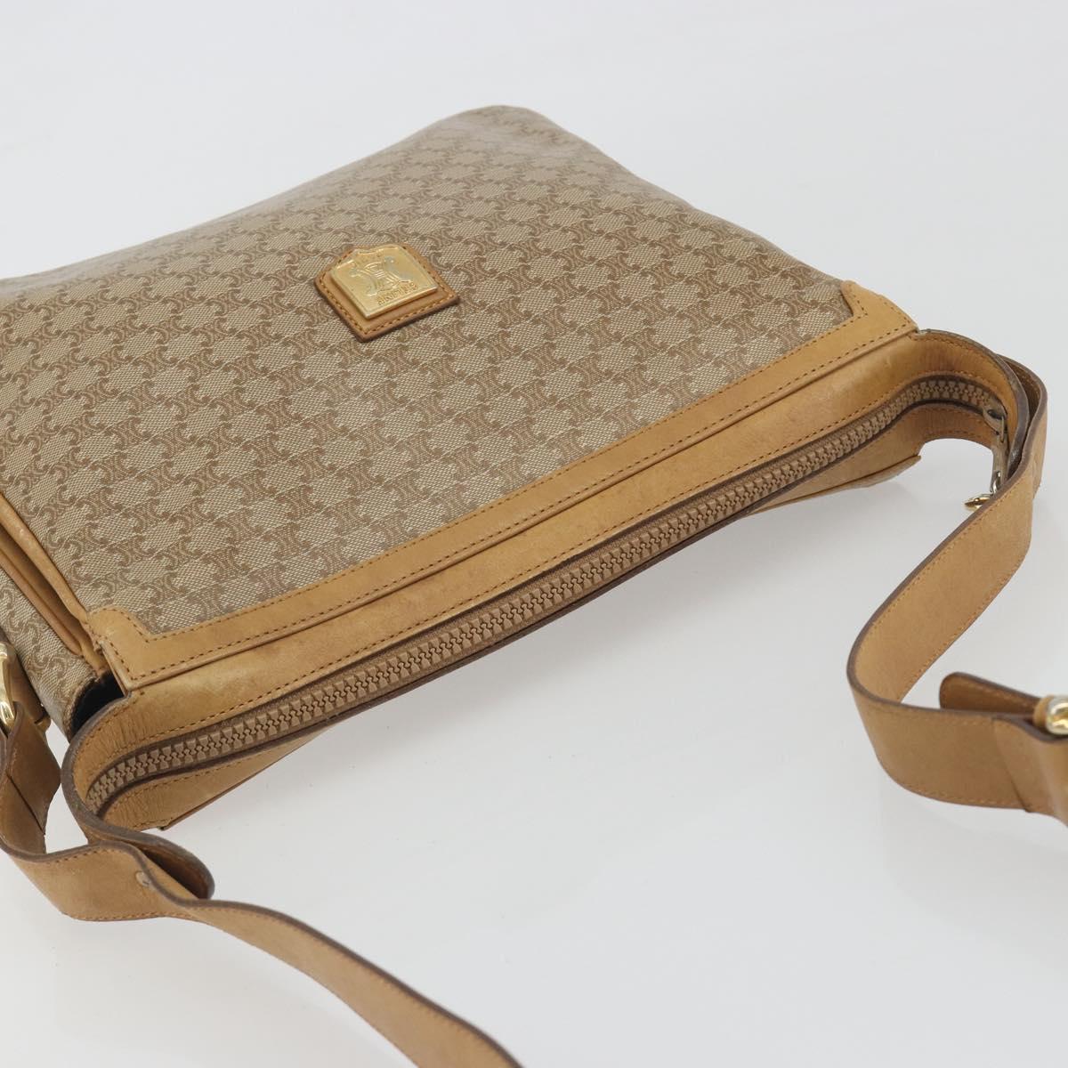 CELINE Macadam Canvas Shoulder Bag PVC Beige Gold Auth 196251