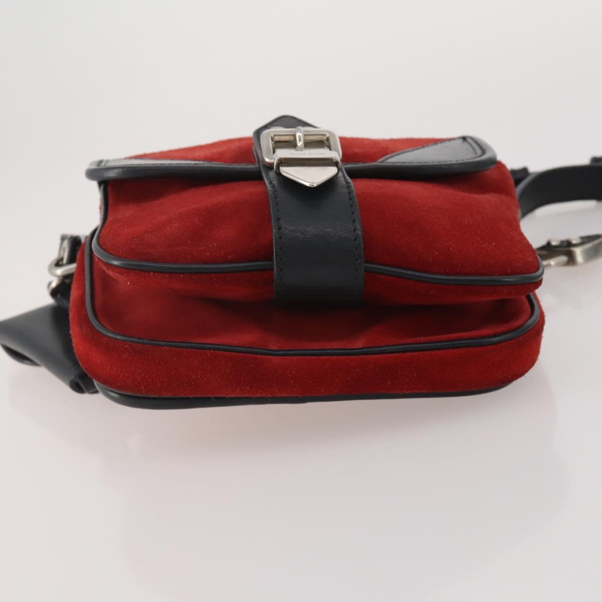 Miu Miu Shoulder Bag Suede Leather Red Black Auth 196252A
