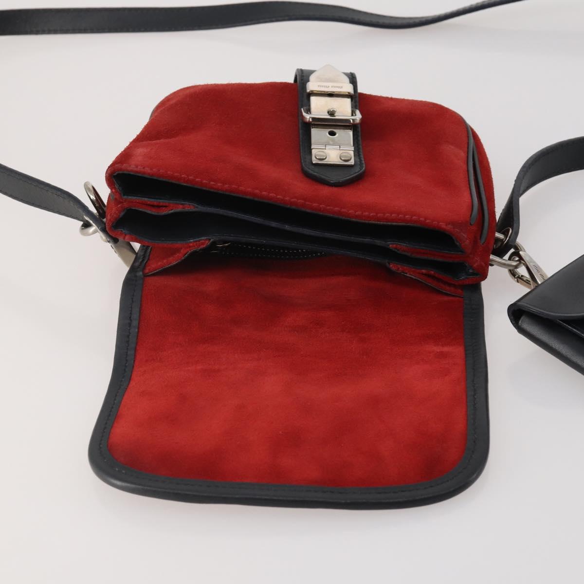 Miu Miu Shoulder Bag Suede Leather Red Black Auth 196252A