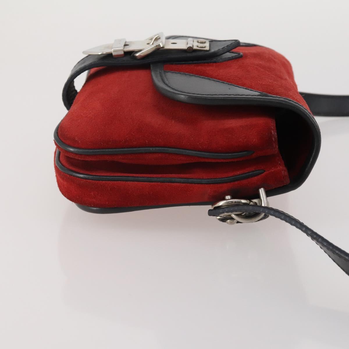 Miu Miu Shoulder Bag Suede Leather Red Black Auth 196252A