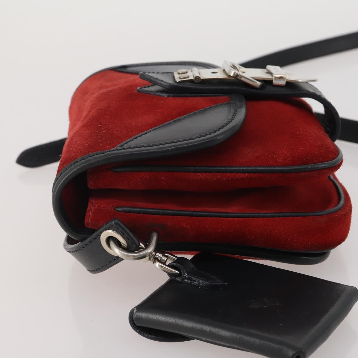 Miu Miu Shoulder Bag Suede Leather Red Black Auth 196252A