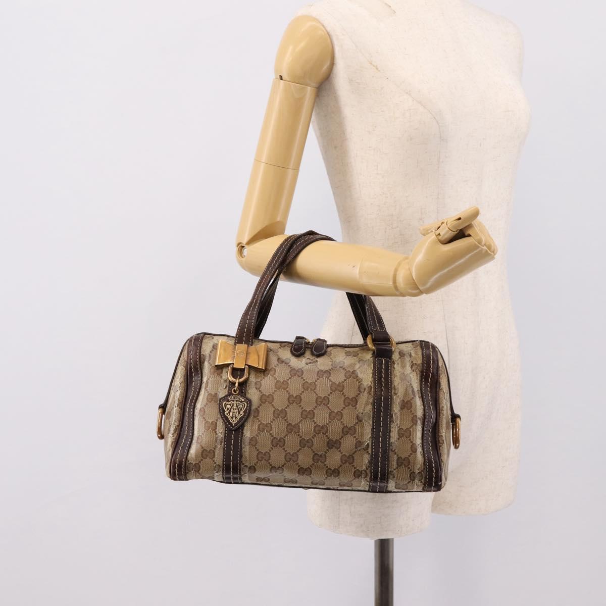 GUCCI GG Crystal Hand Bag Coated Canvas Beige Gold 181487 Auth 196257
