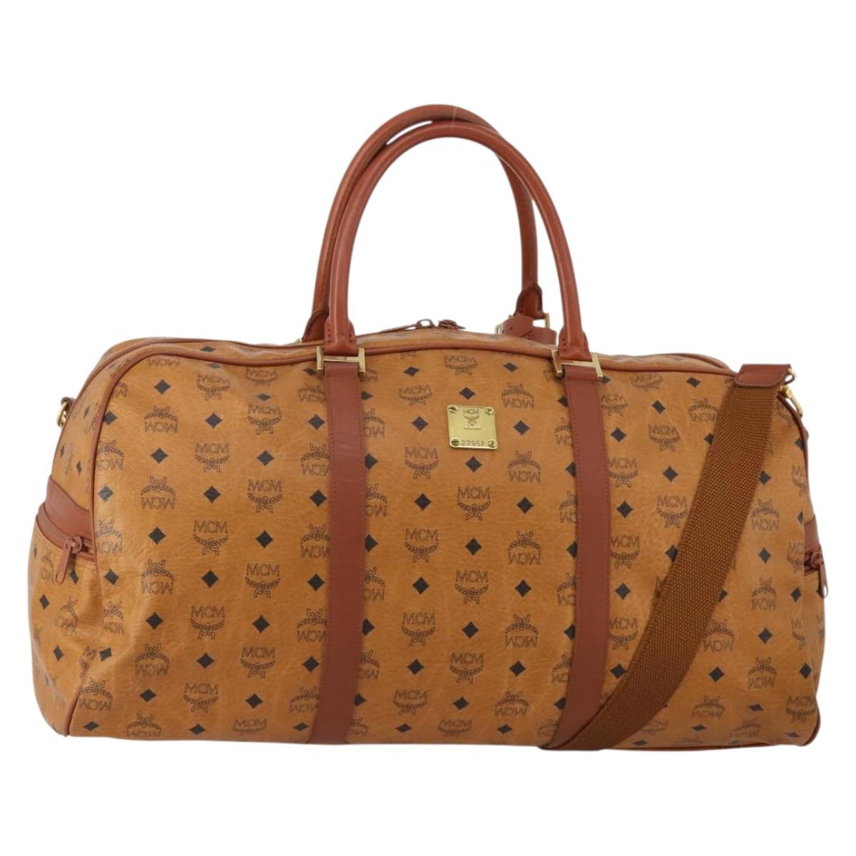 MCM Logogram Vicetos Mini Boston Bag PVC Leather 2way Brown Gold Auth 196266A