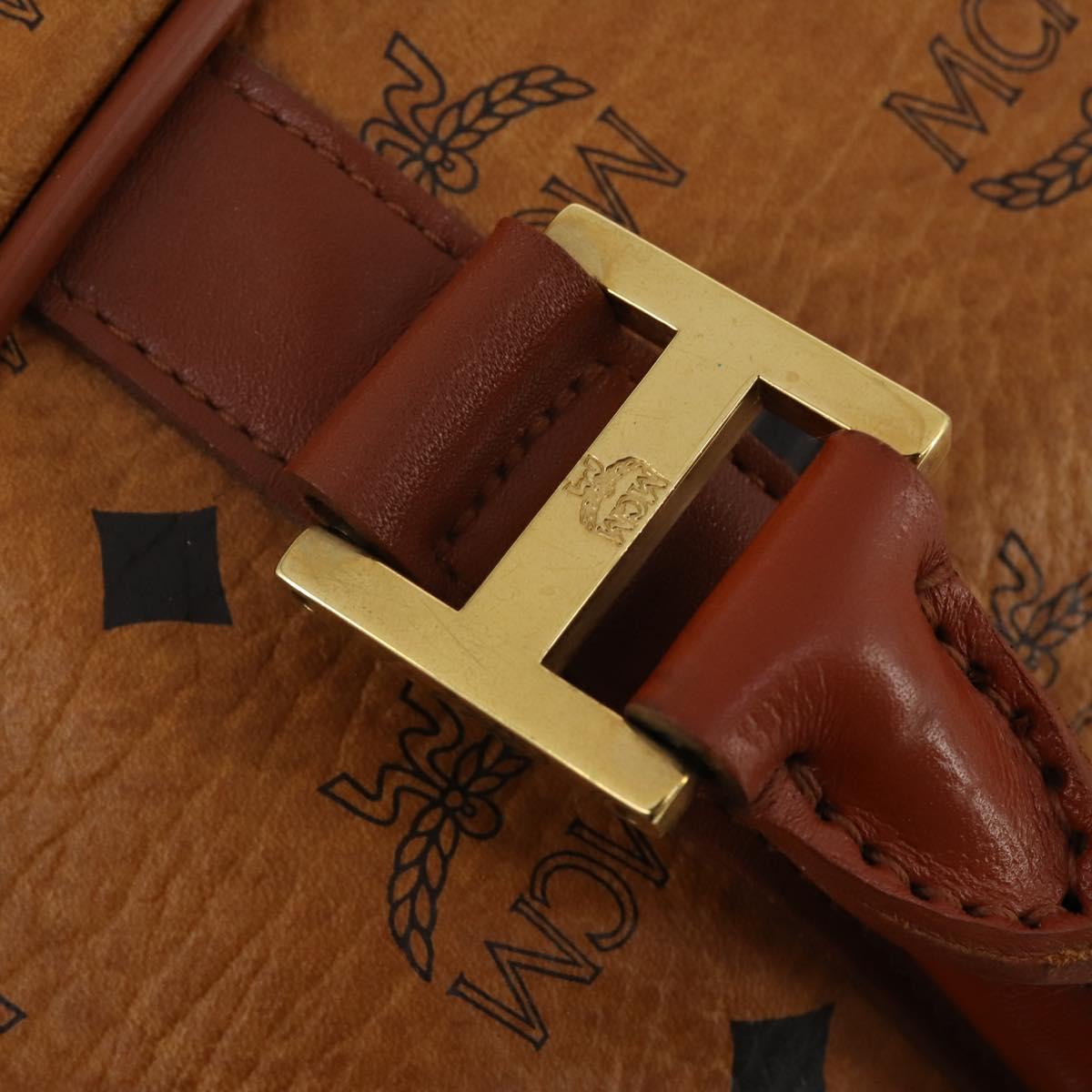 MCM Logogram Vicetos Mini Boston Bag PVC Leather 2way Brown Gold Auth 196266A