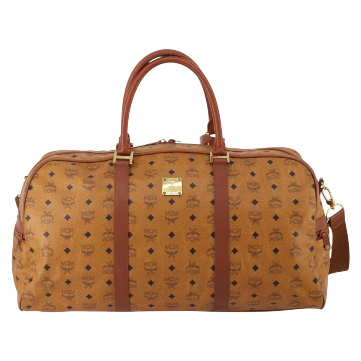 MCM Logogram Vicetos Mini Boston Bag PVC Leather 2way Brown Gold Auth 196266A