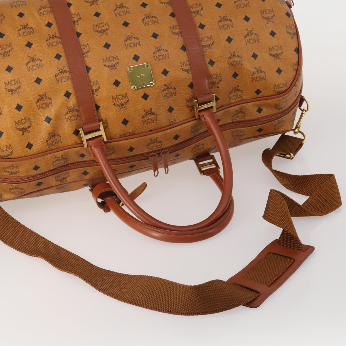 MCM Logogram Vicetos Mini Boston Bag PVC Leather 2way Brown Gold Auth 196266A