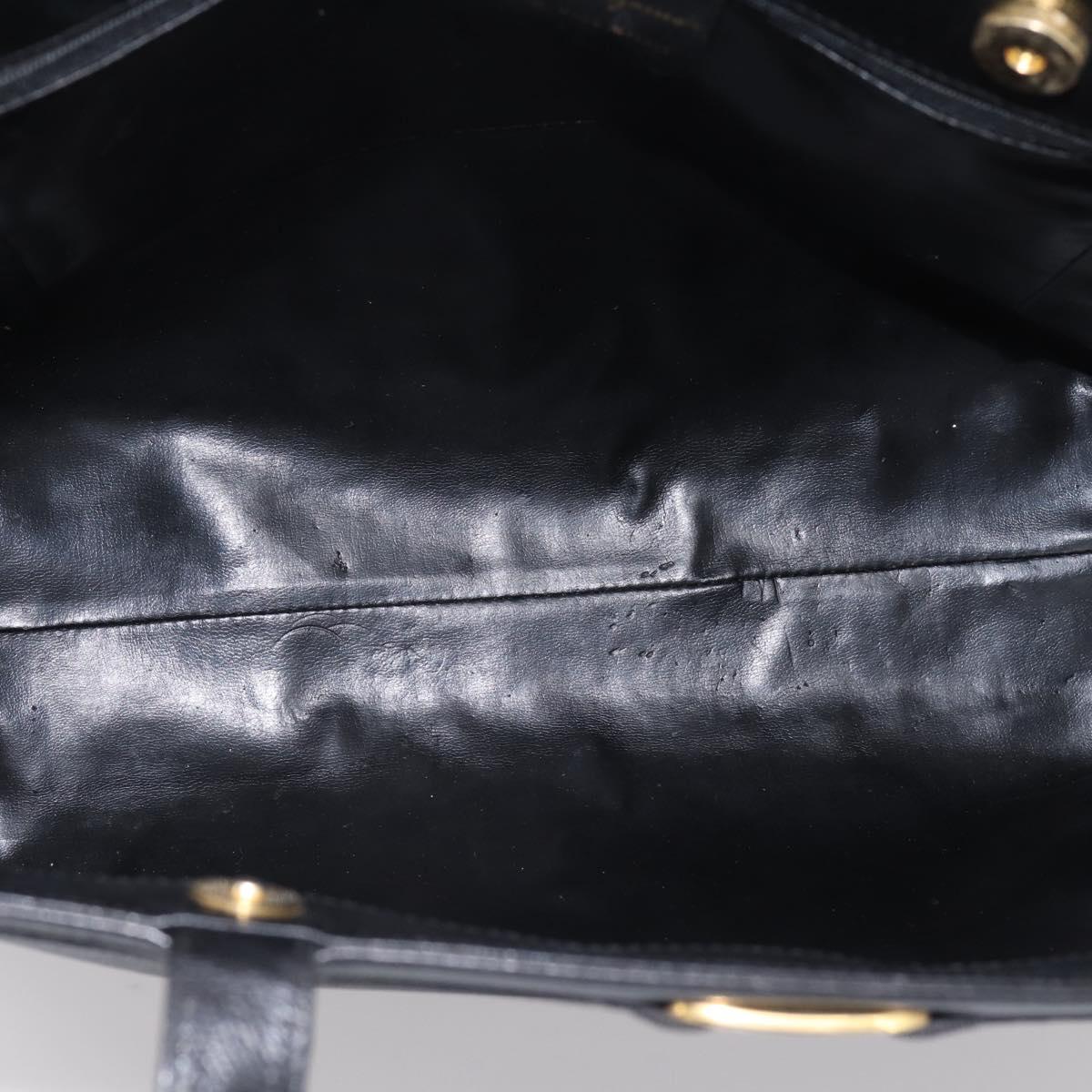 Salvatore Ferragamo Vala Tote Bag Leather Black Gold Auth 196268