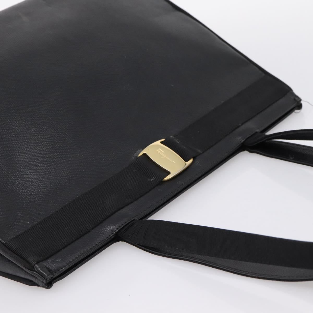 Salvatore Ferragamo Vala Tote Bag Leather Black Gold Auth 196268